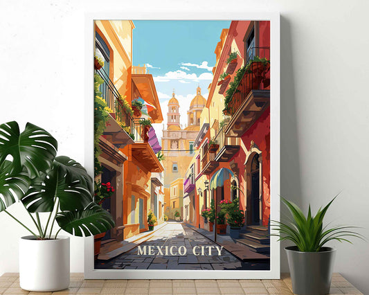 Framed Image of Mexico City Travel Print Posters Wall Art Illustration