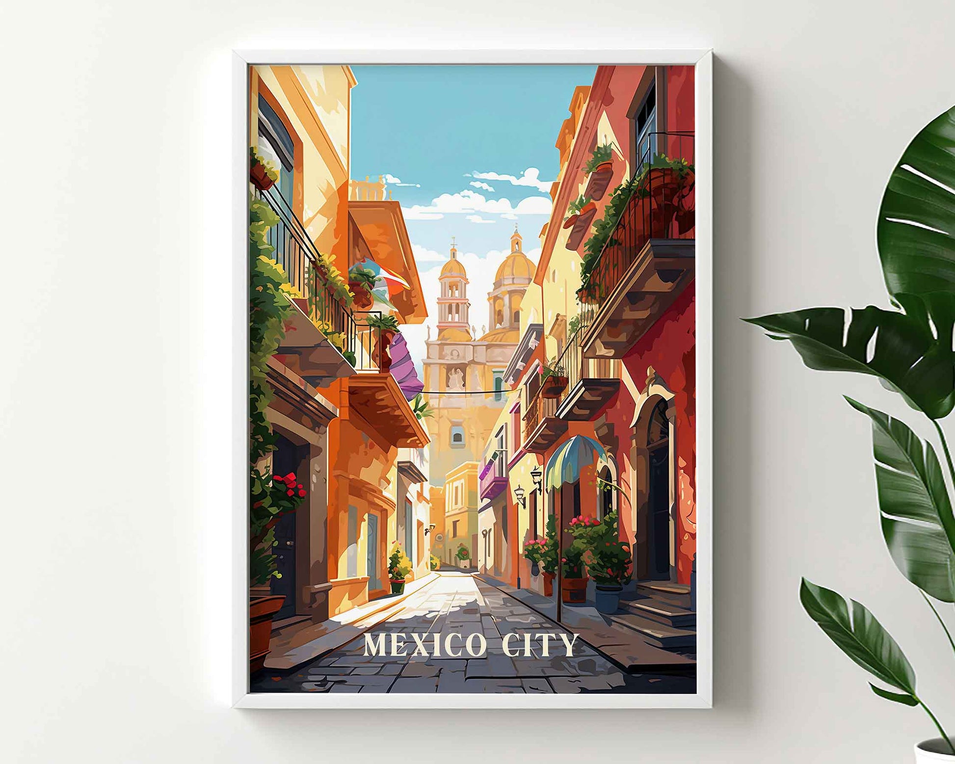 Framed Image of Mexico City Travel Print Posters Wall Art Illustration