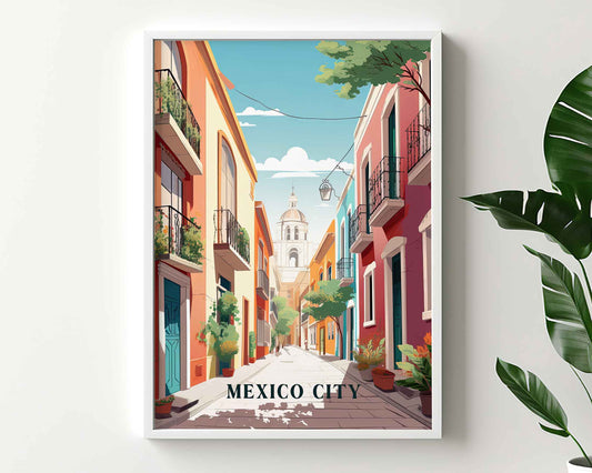 Framed Image of Mexico City Travel Prints Wall Art Posters Illustration