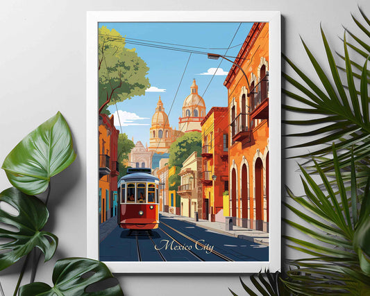 Framed Image of Mexico City Travel Wall Art Print Posters Illustration