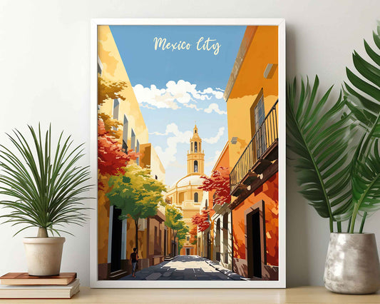 Framed Image of Mexico City Wall Art Travel Posters Illustration Prints