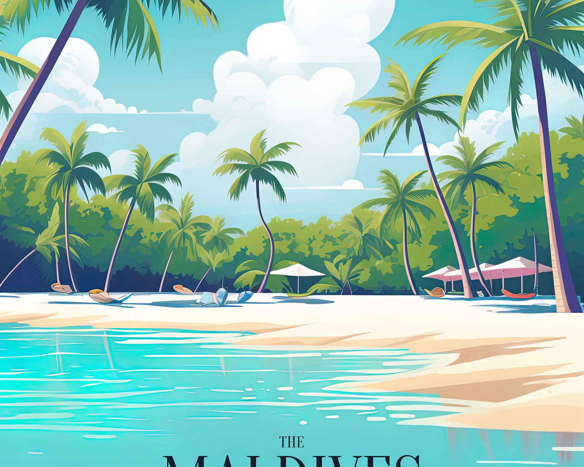 Framed Image of Maldives Travel Posters Illustration Wall Art Tropical Prints
