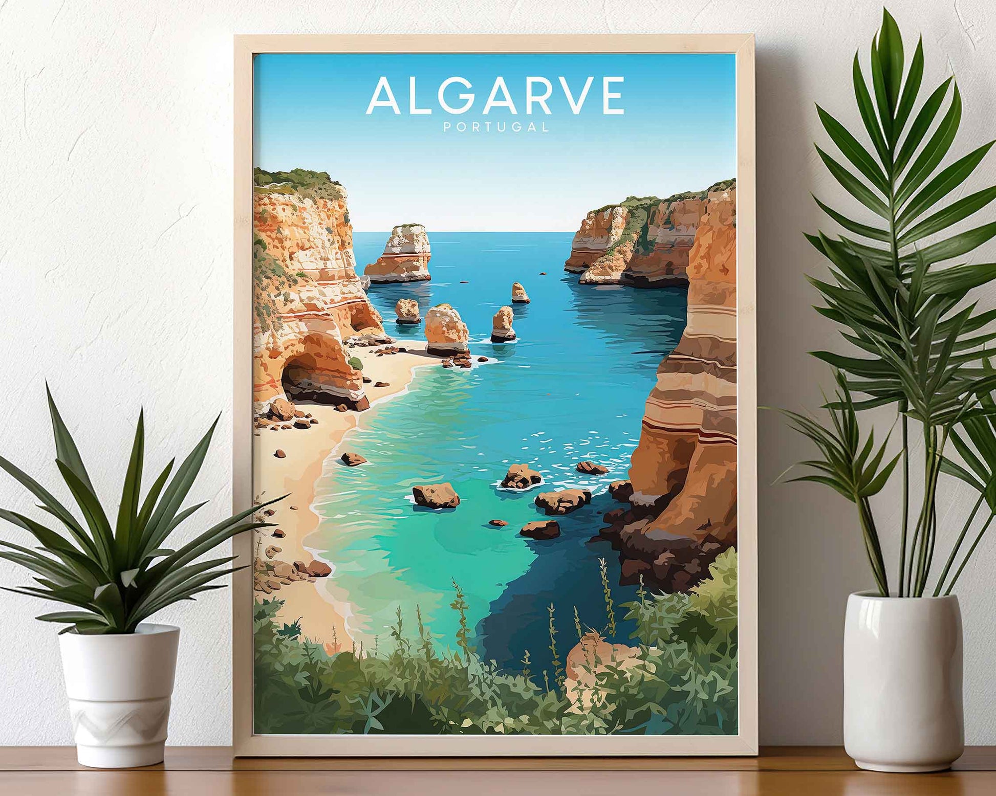 Framed Image of Algarve Portugal Travel Wall Art Poster Prints Illustration