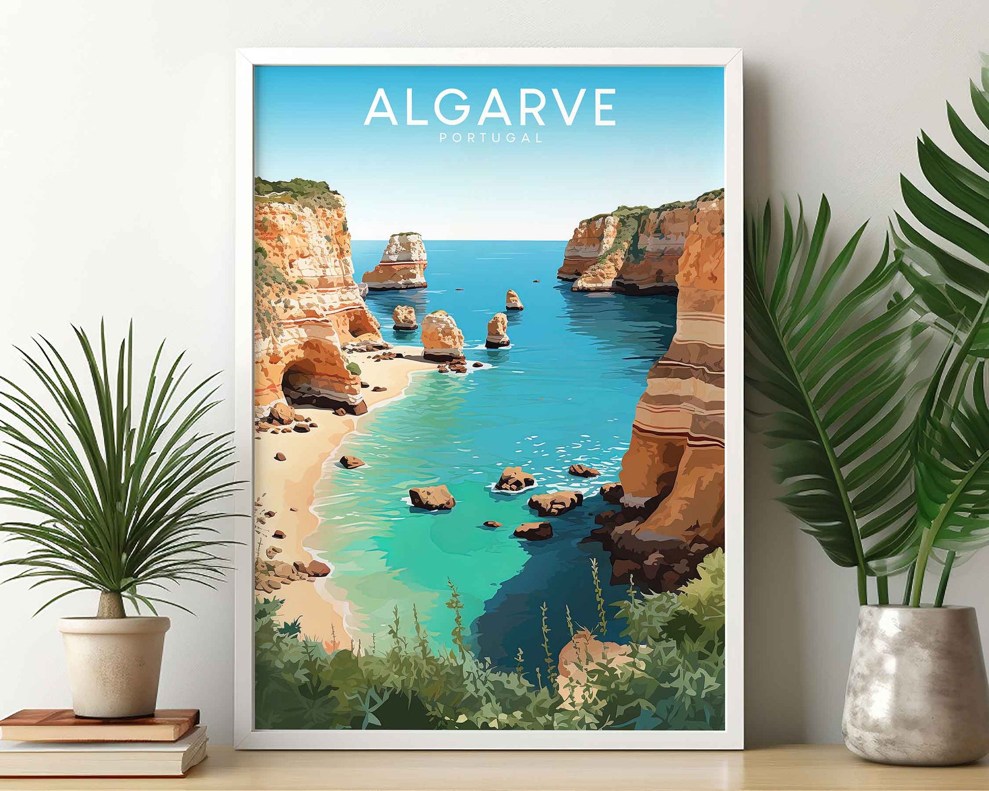 Framed Image of Algarve Portugal Travel Wall Art Poster Prints Illustration