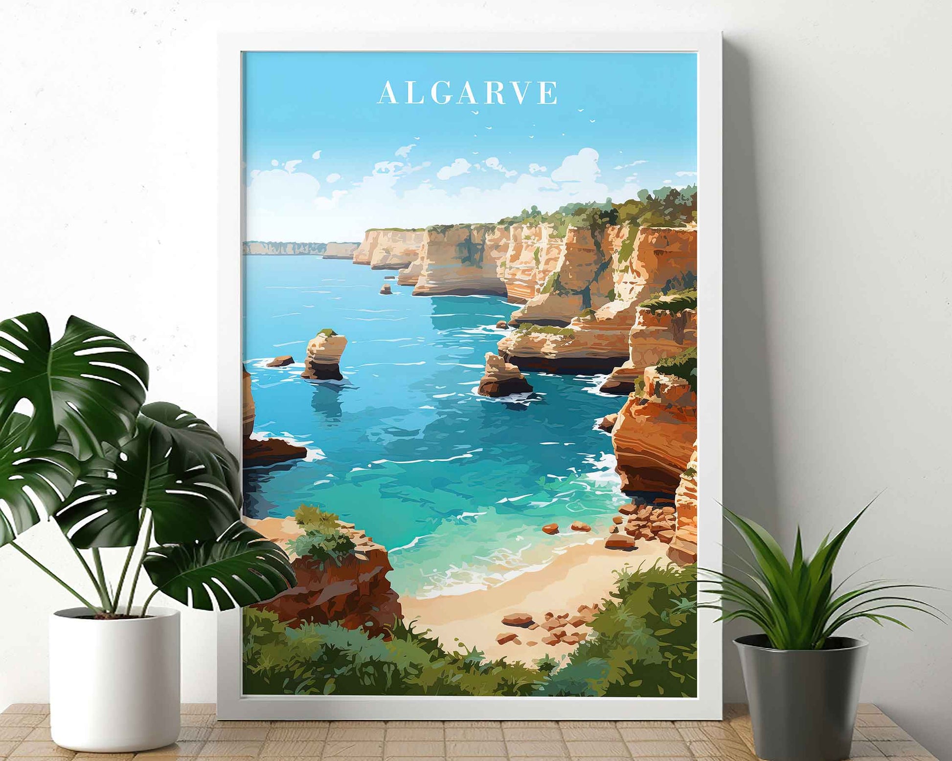 Framed Image of Algarve Portugal Wall Art Travel Poster Prints Illustration