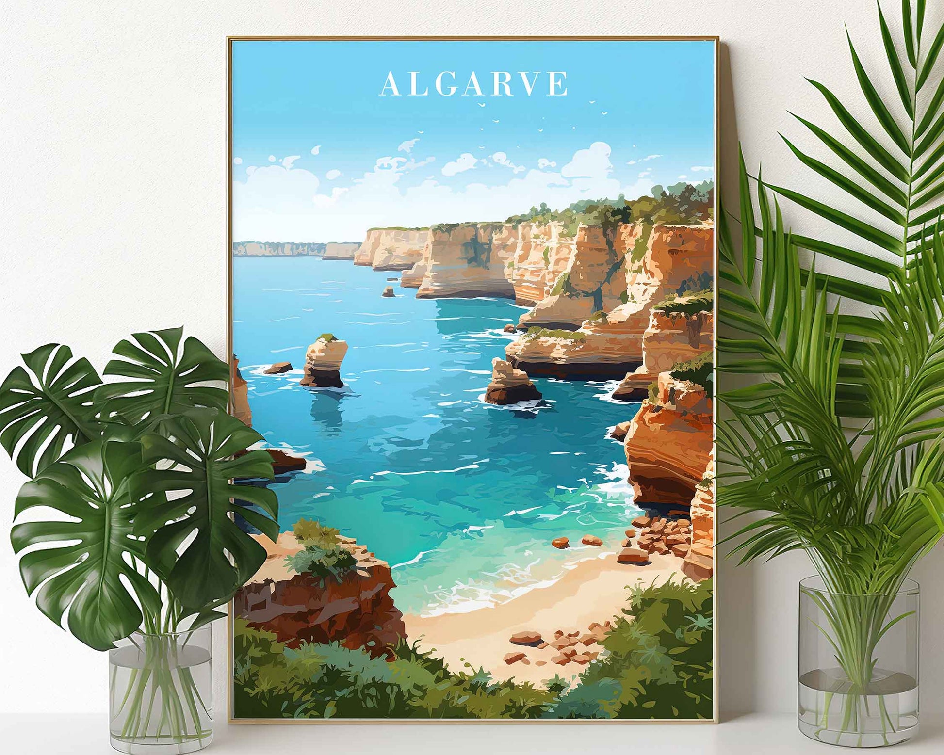 Framed Image of Algarve Portugal Wall Art Travel Poster Prints Illustration