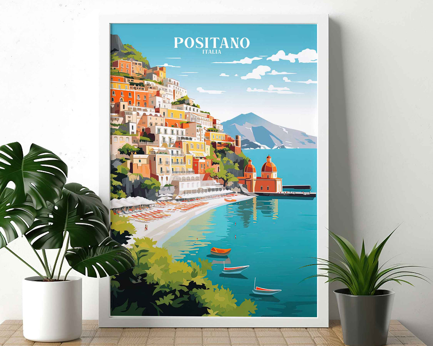 Framed Image of Positano Italy Wall Art Print Travel Posters Illustration