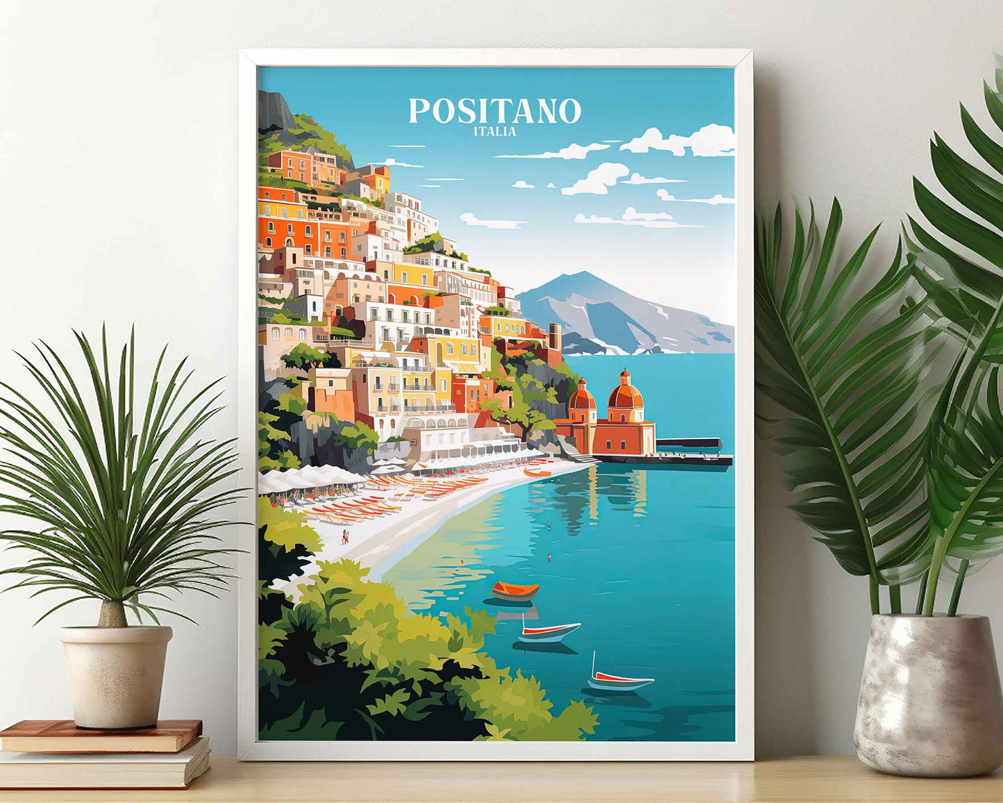 Framed Image of Positano Italy Wall Art Print Travel Posters Illustration