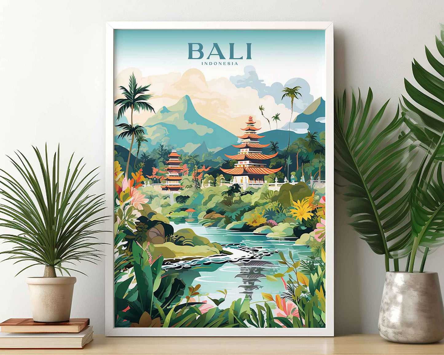 Framed Image of Bali Indonesia Travel Poster Illustration Prints Wall Art