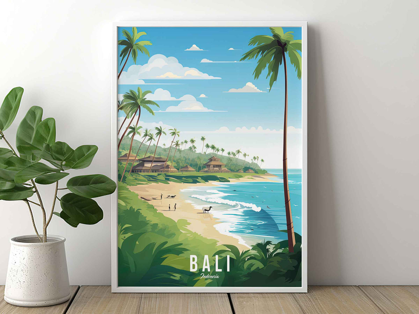 Framed Image of Bali Indonesia Illustration Travel Poster Prints Wall Art