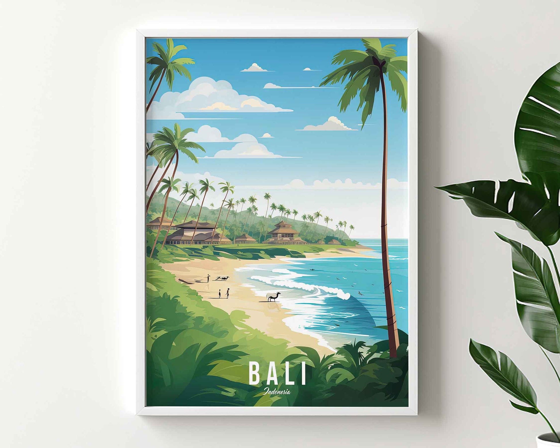 Framed Image of Bali Indonesia Illustration Travel Poster Prints Wall Art