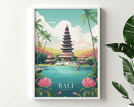 Framed Image of Bali Indonesia Travel Wall Art Poster Prints Illustration