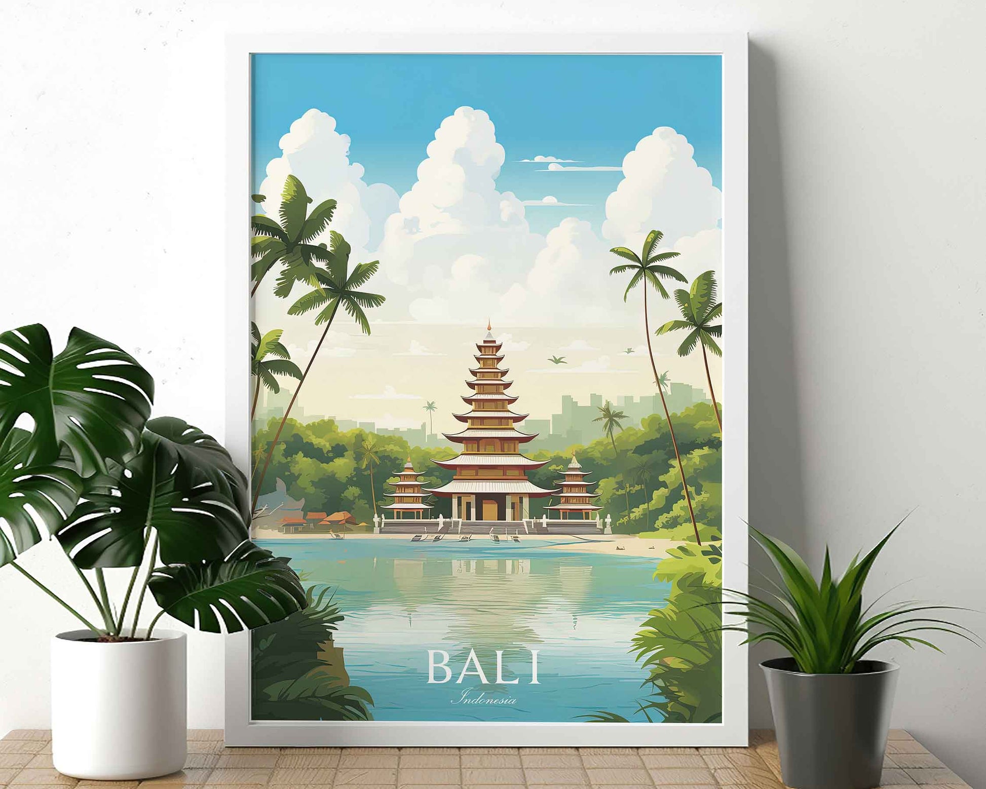 Framed Image of Bali Indonesia Wall Art Travel Poster Prints Illustration
