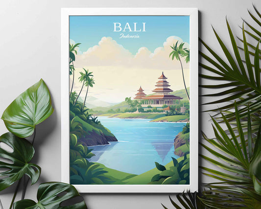 Framed Image of Bali Indonesia Print Travel Posters Illustration Wall Art