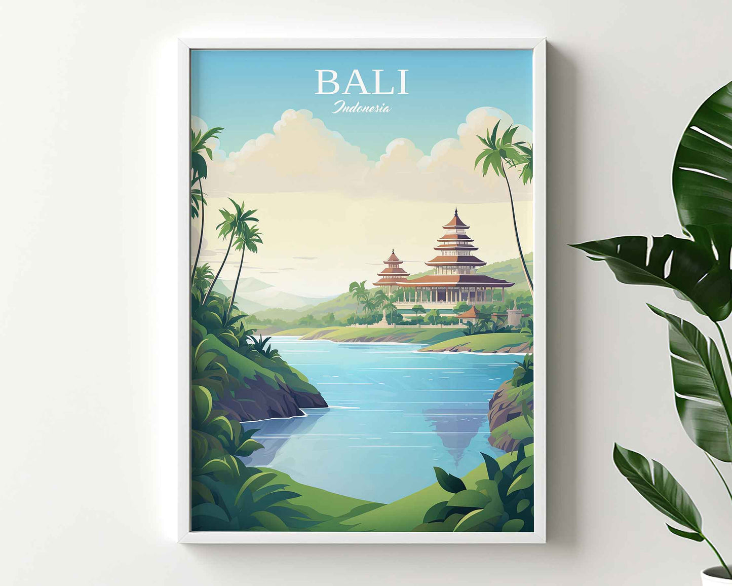 Framed Image of Bali Indonesia Print Travel Posters Illustration Wall Art