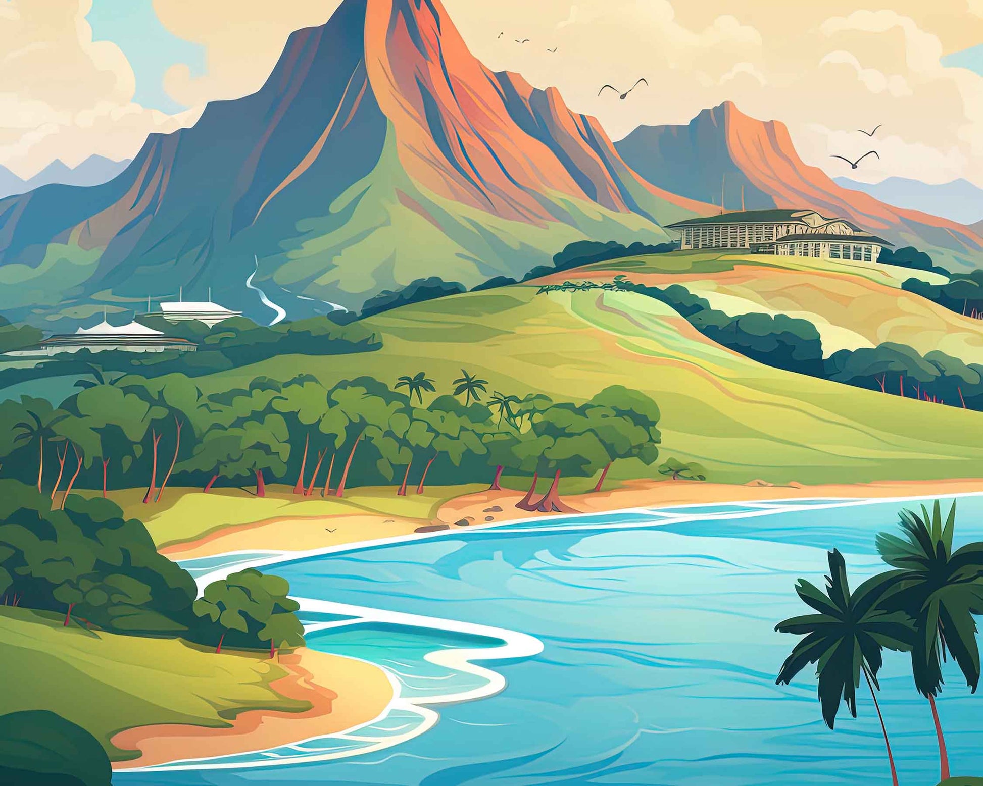 Framed Image of Oahu Hawaii Travel Poster Prints Wall Art Illustration