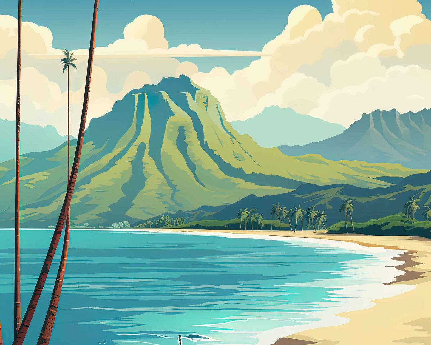 Framed Image of Oahu Hawaii Travel Wall Art Poster Prints Illustration