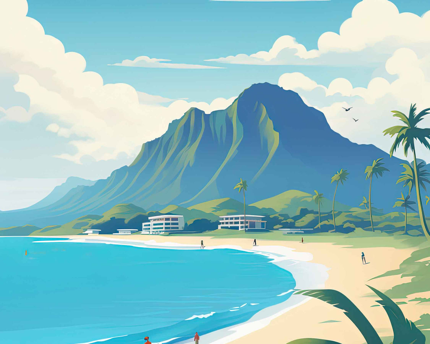 Framed Image of Oahu Hawaii Wall Art Print Travel Posters Illustration