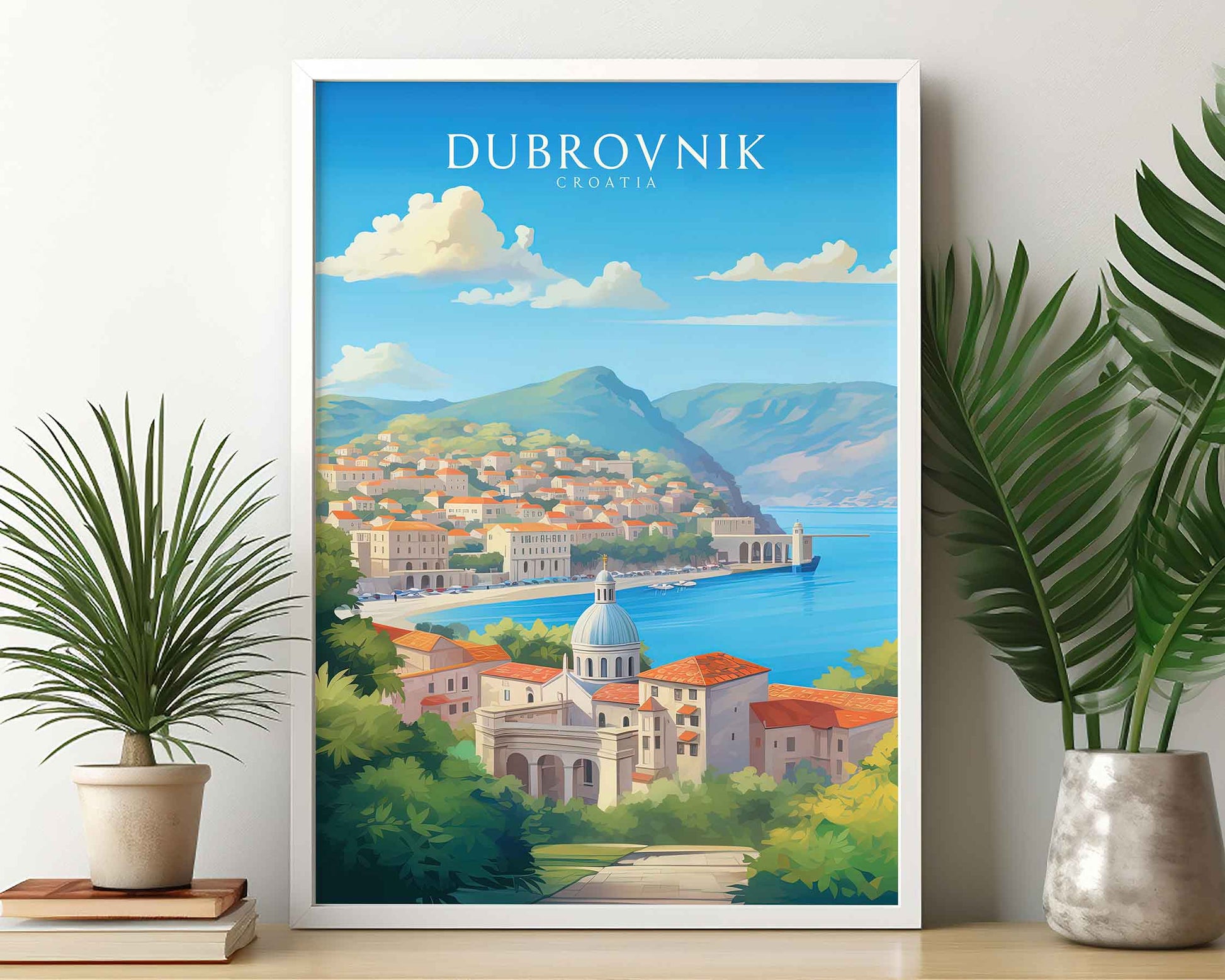 Framed Image of Dubrovnik Croatia Travel Poster Prints Wall Art Illustration