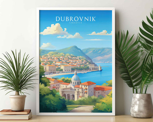 Framed Image of Dubrovnik Croatia Travel Poster Prints Wall Art Illustration