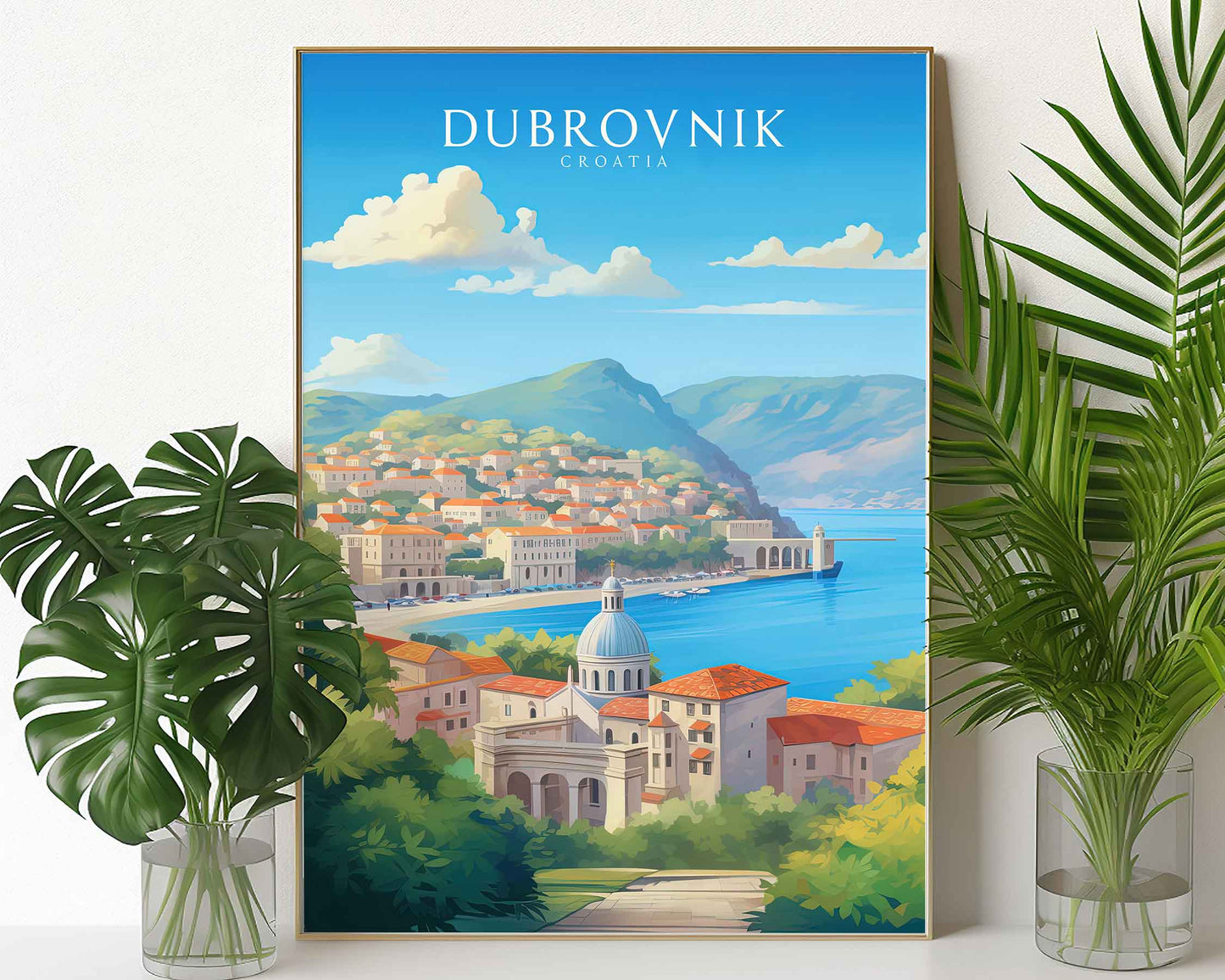 Framed Image of Dubrovnik Croatia Travel Poster Prints Wall Art Illustration