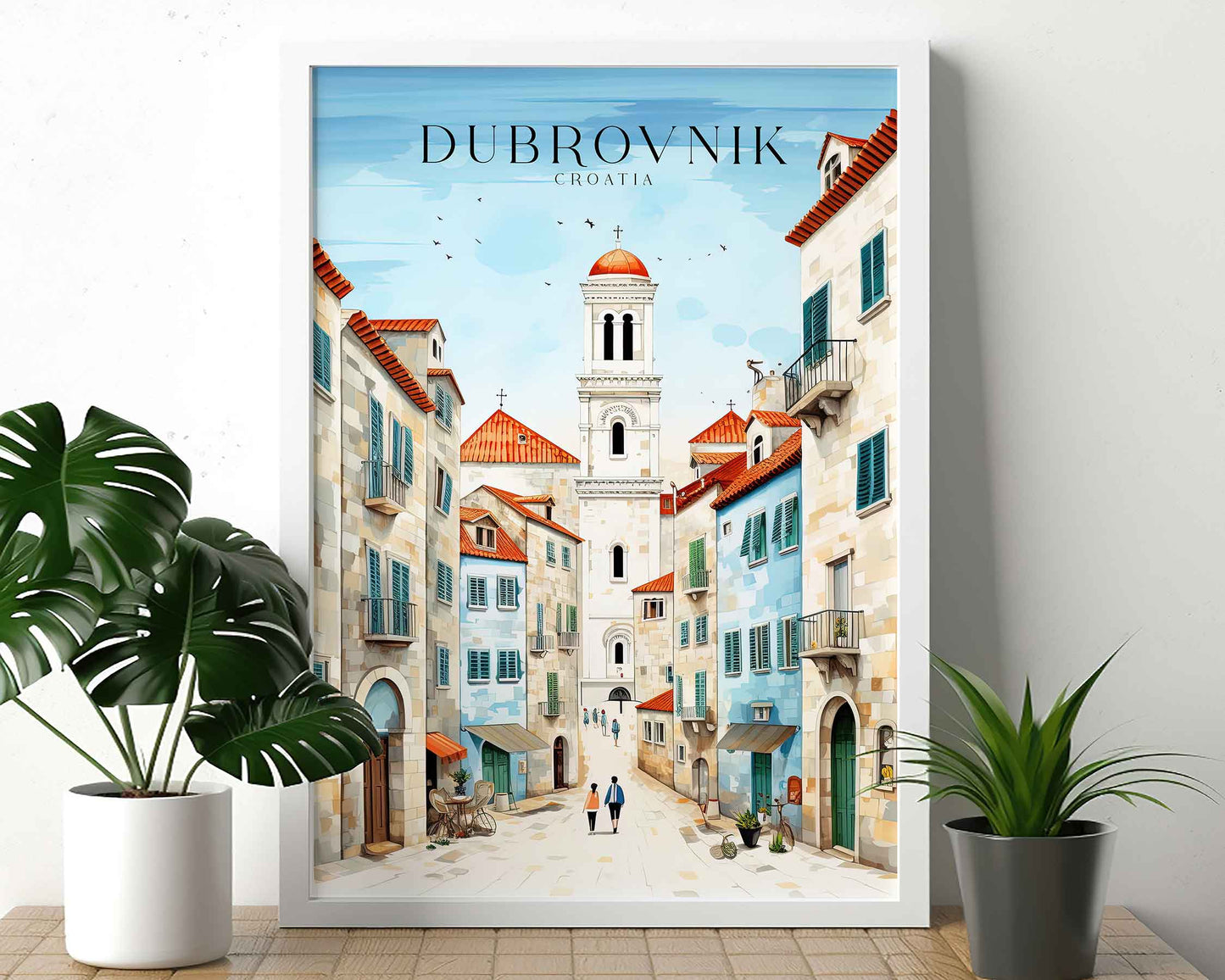 Framed Image of Dubrovnik Croatia Travel Poster Prints Illustration Wall Art