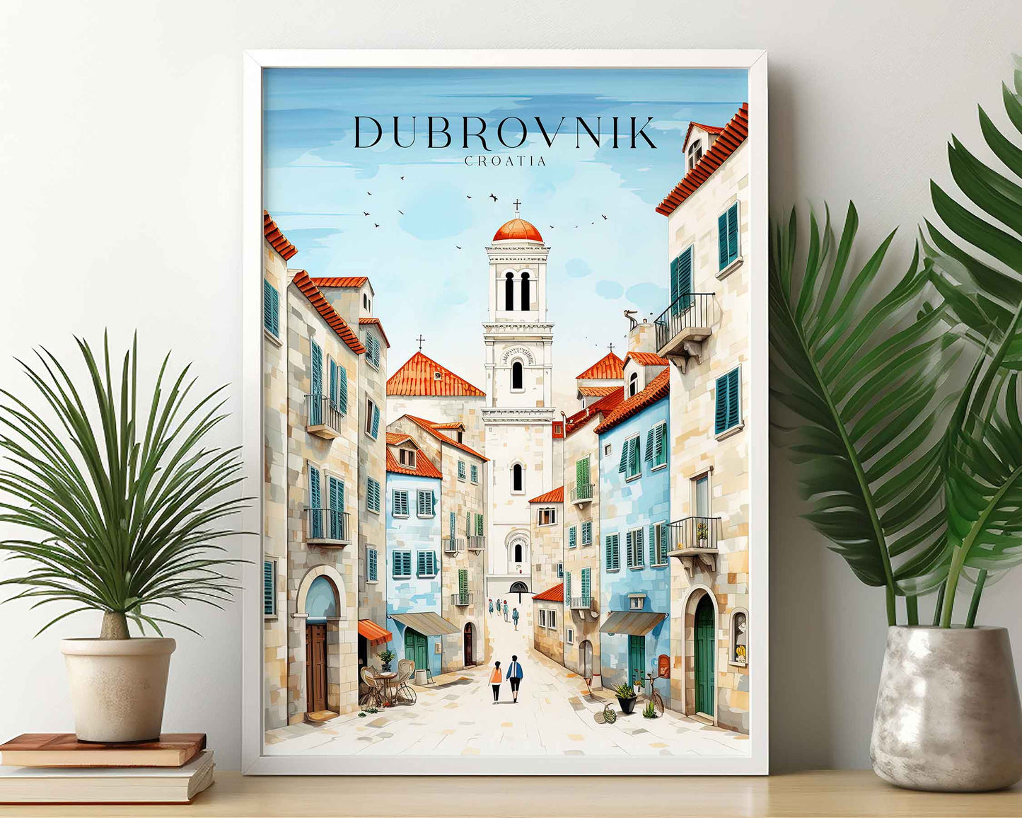 Framed Image of Dubrovnik Croatia Travel Poster Prints Illustration Wall Art