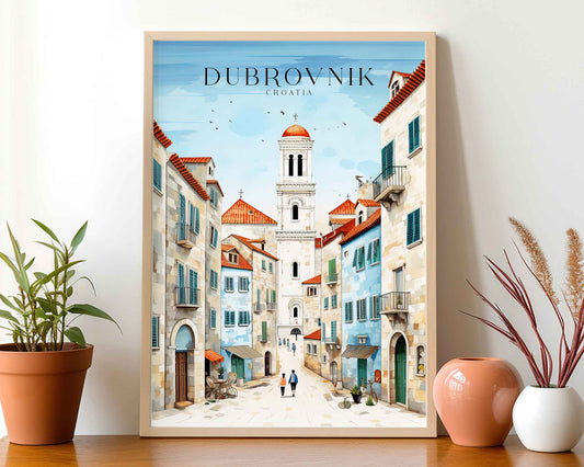 Framed Image of Dubrovnik Croatia Travel Poster Prints Illustration Wall Art