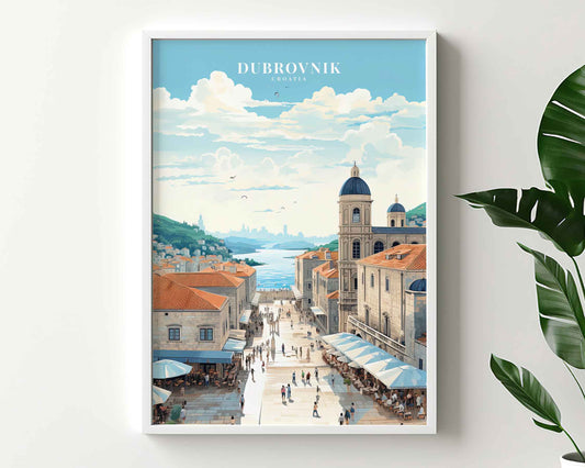 Framed Image of Dubrovnik Croatia Travel Poster Illustration Prints Wall Art