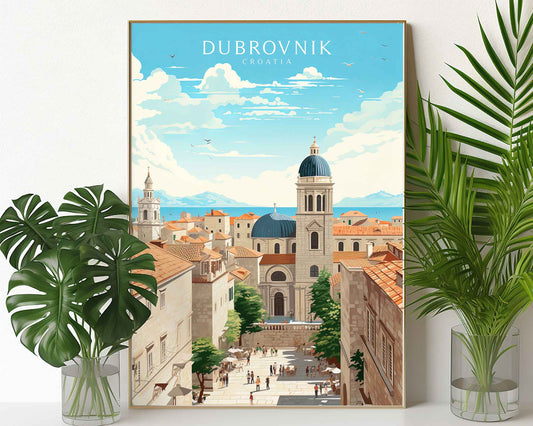 Framed Image of Dubrovnik Croatia Travel Illustration Poster Prints Wall Art