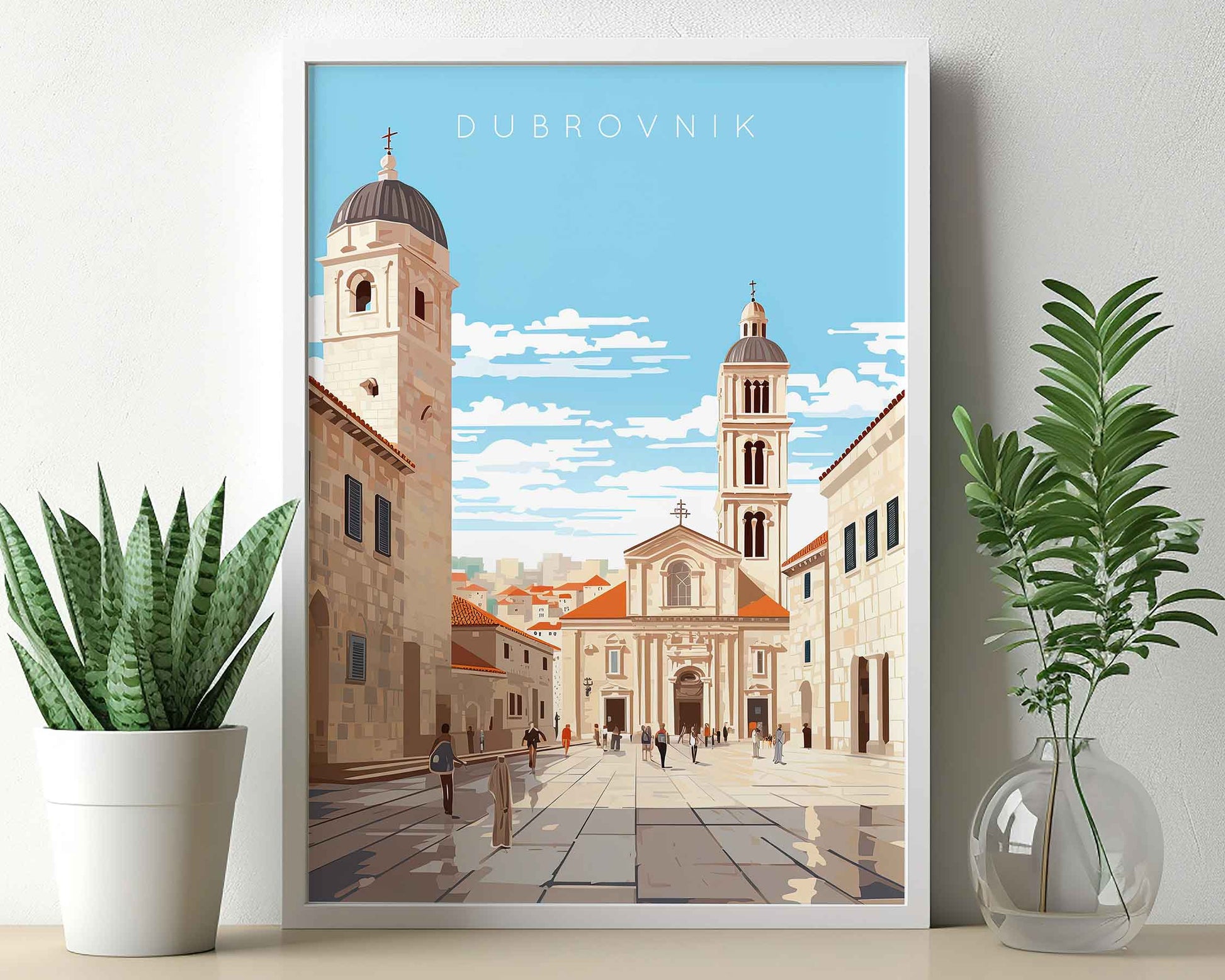 Framed Image of Dubrovnik Croatia Illustration Travel Poster Prints Wall Art