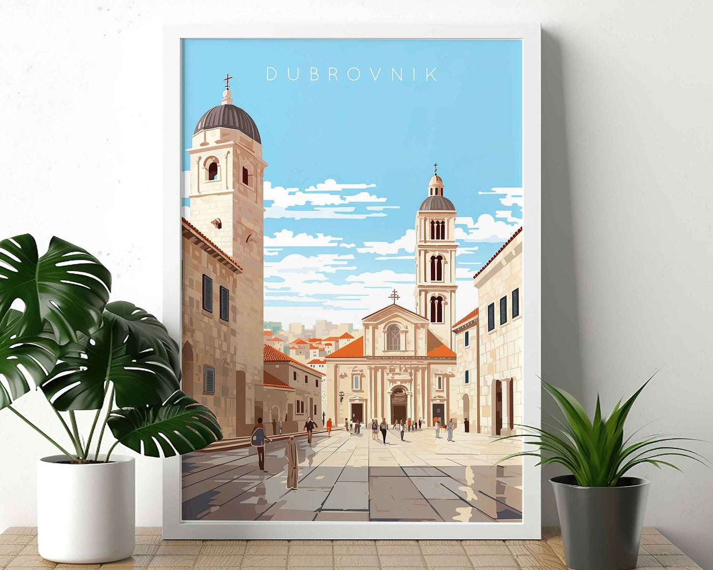 Framed Image of Dubrovnik Croatia Illustration Travel Poster Prints Wall Art