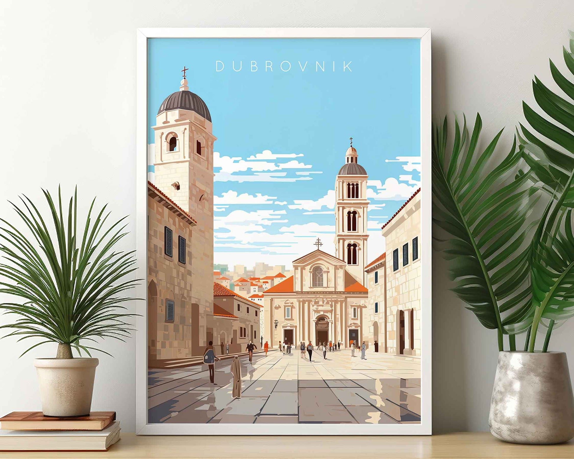 Framed Image of Dubrovnik Croatia Illustration Travel Poster Prints Wall Art