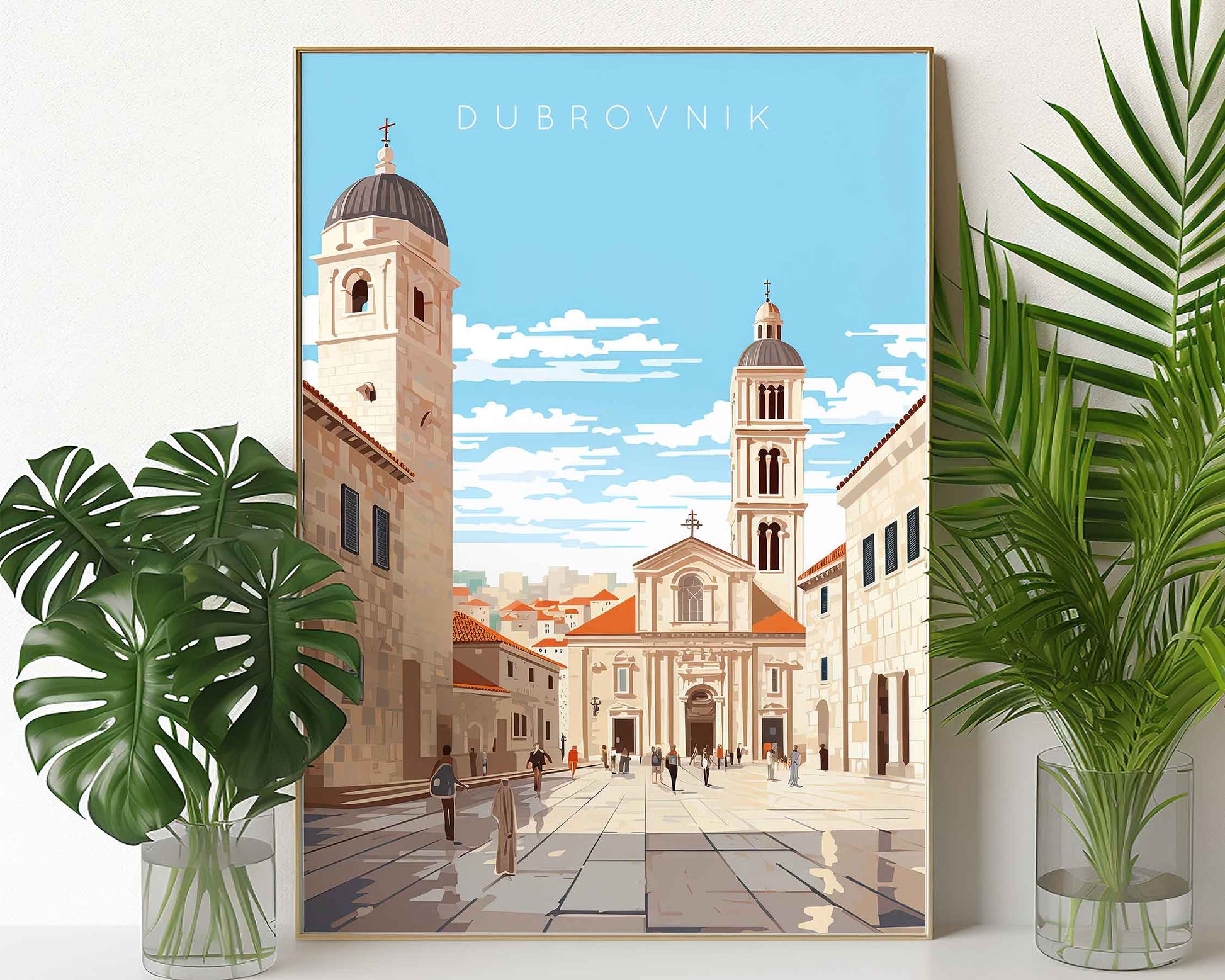 Framed Image of Dubrovnik Croatia Illustration Travel Poster Prints Wall Art