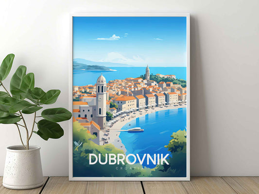 Framed Image of Dubrovnik Croatia Travel Poster Wall Art Prints Illustration