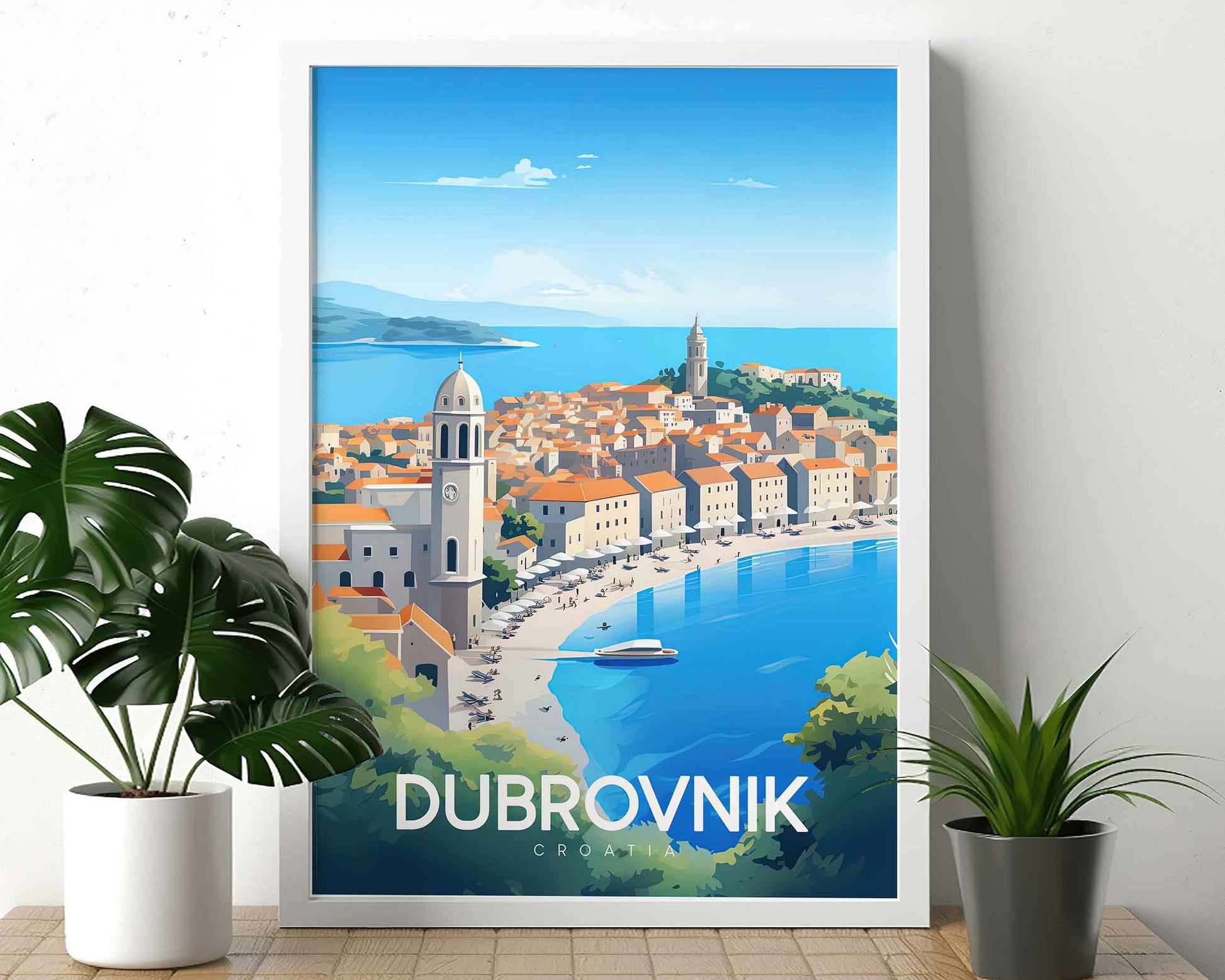 Framed Image of Dubrovnik Croatia Travel Poster Wall Art Prints Illustration