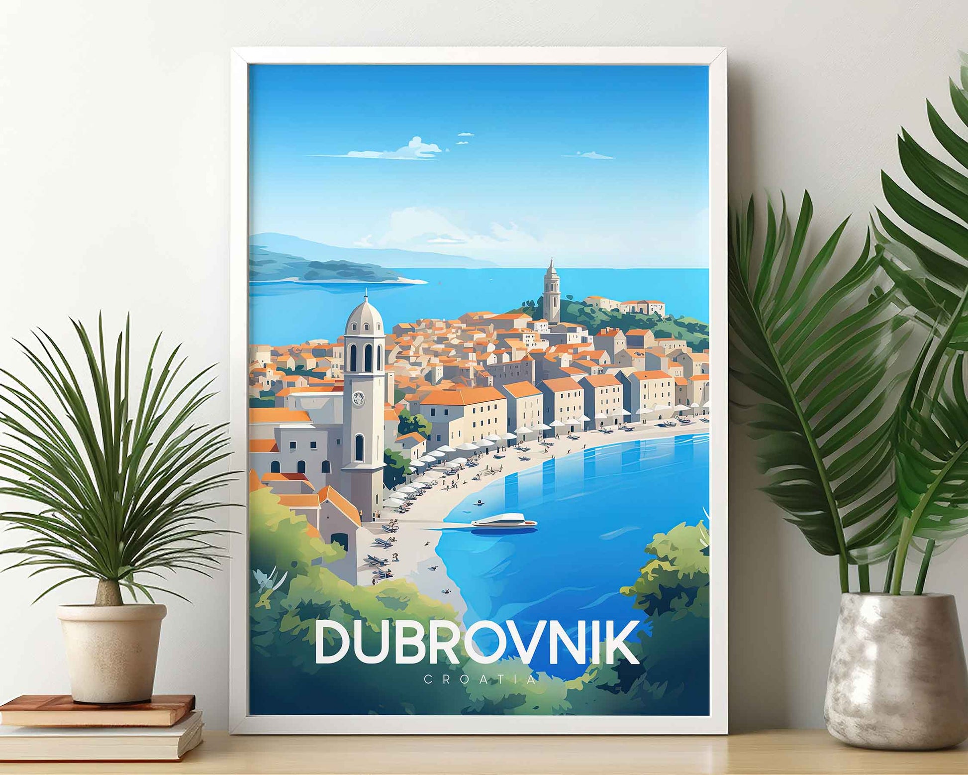 Framed Image of Dubrovnik Croatia Travel Poster Wall Art Prints Illustration