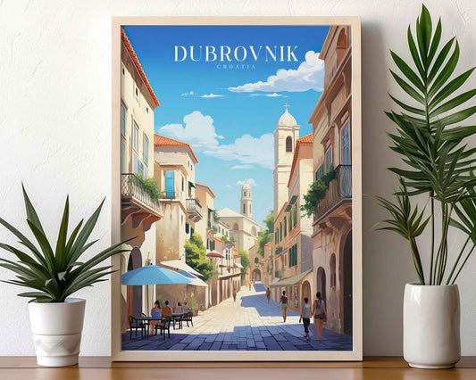 Framed Image of Dubrovnik Croatia Travel Wall Art Poster Prints Illustration