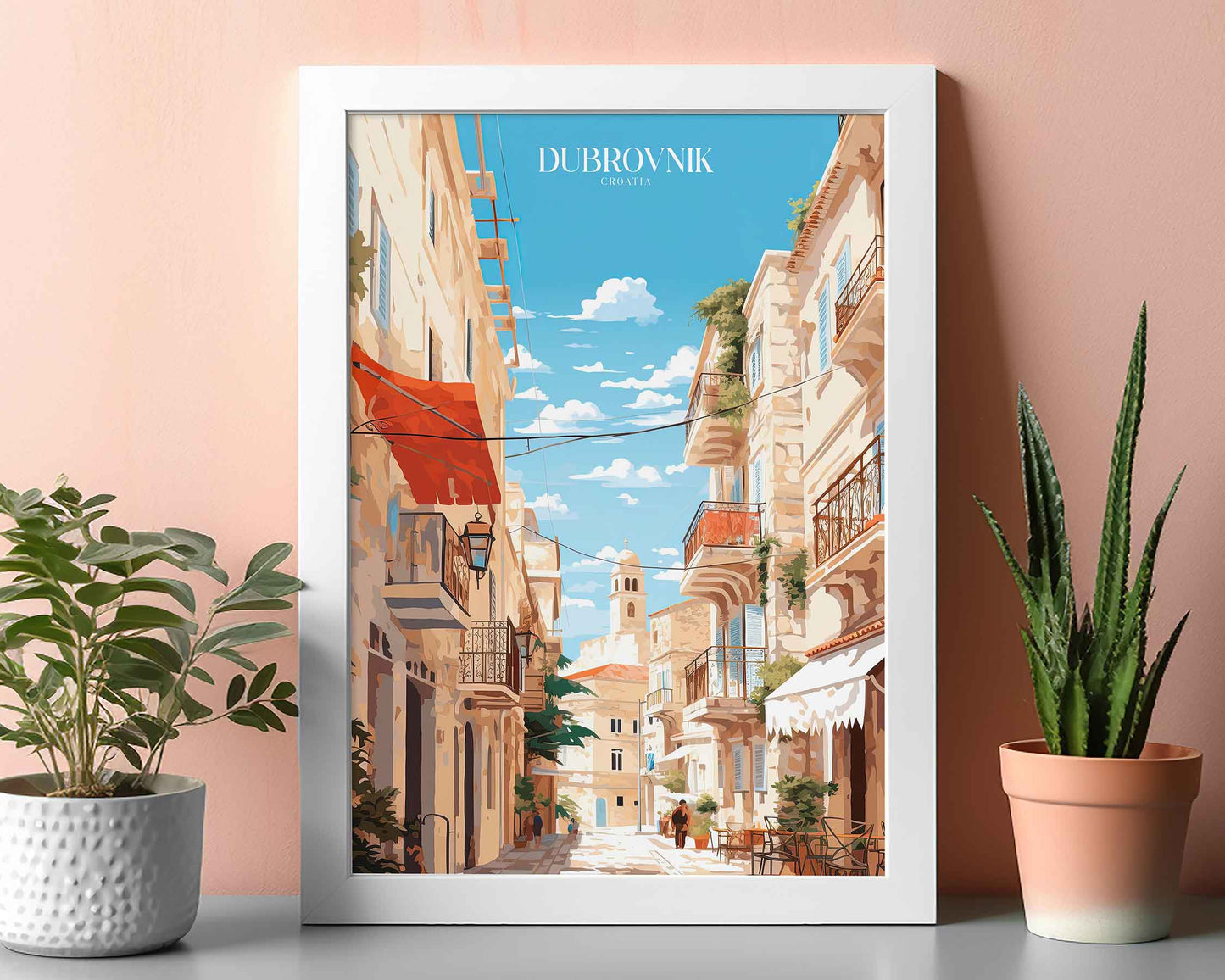 Framed Image of Dubrovnik Croatia Wall Art Travel Print Posters Illustration