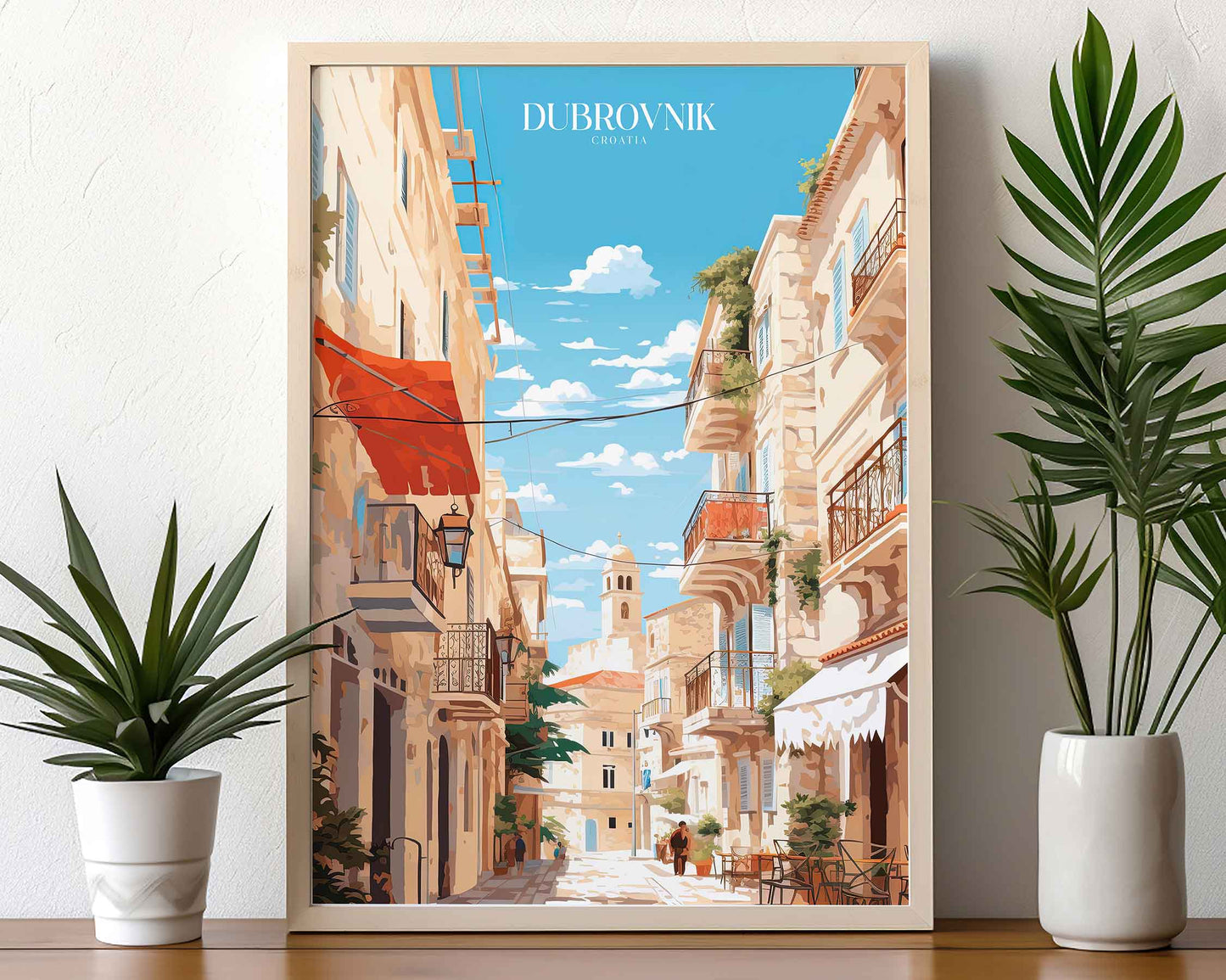 Framed Image of Dubrovnik Croatia Wall Art Travel Print Posters Illustration