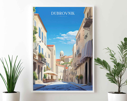 Framed Image of Dubrovnik Croatia Wall Art Print Travel Posters Illustration