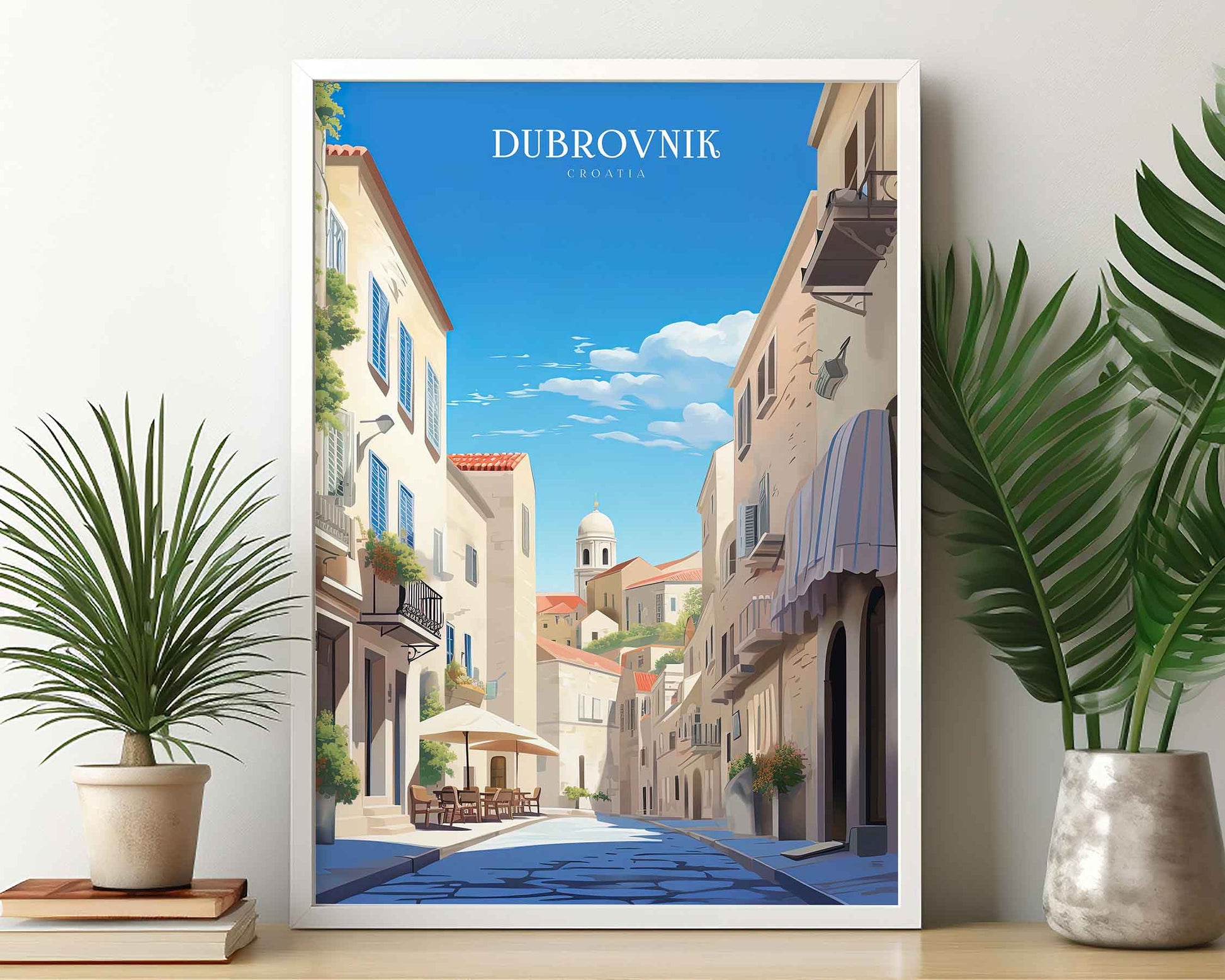 Framed Image of Dubrovnik Croatia Wall Art Print Travel Posters Illustration