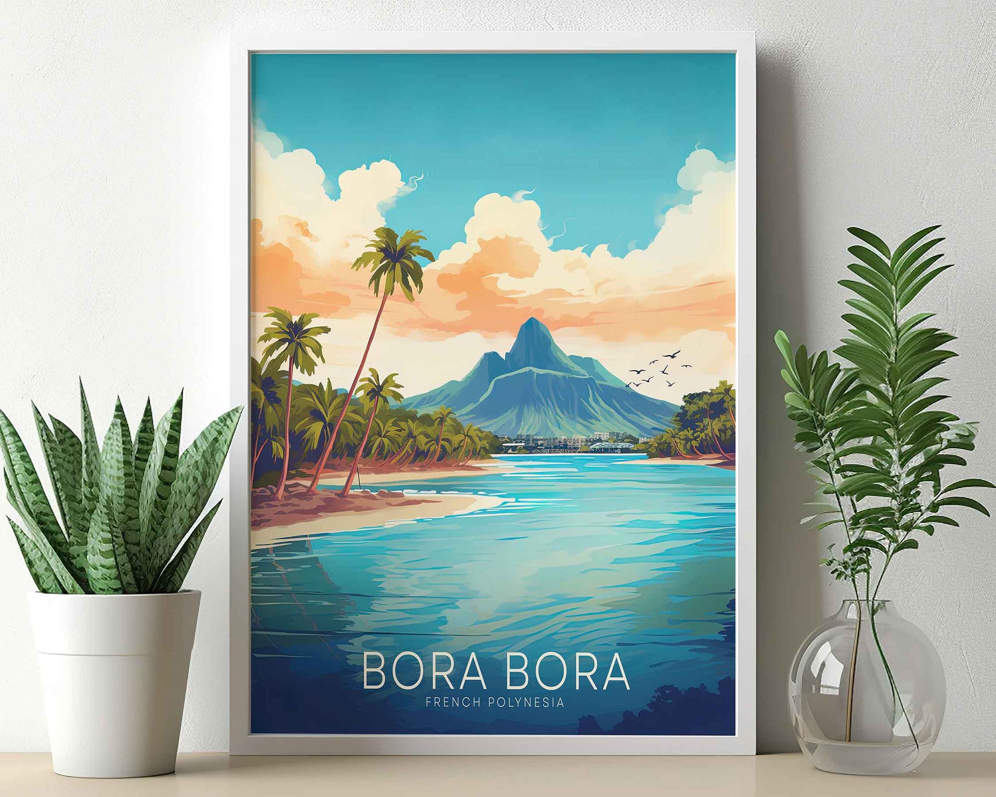 Framed Image of Bora Bora Wall Art Print Travel Posters Illustration