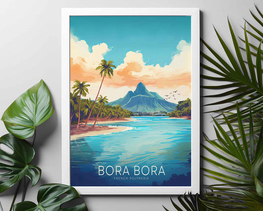 Framed Image of Bora Bora Wall Art Print Travel Posters Illustration