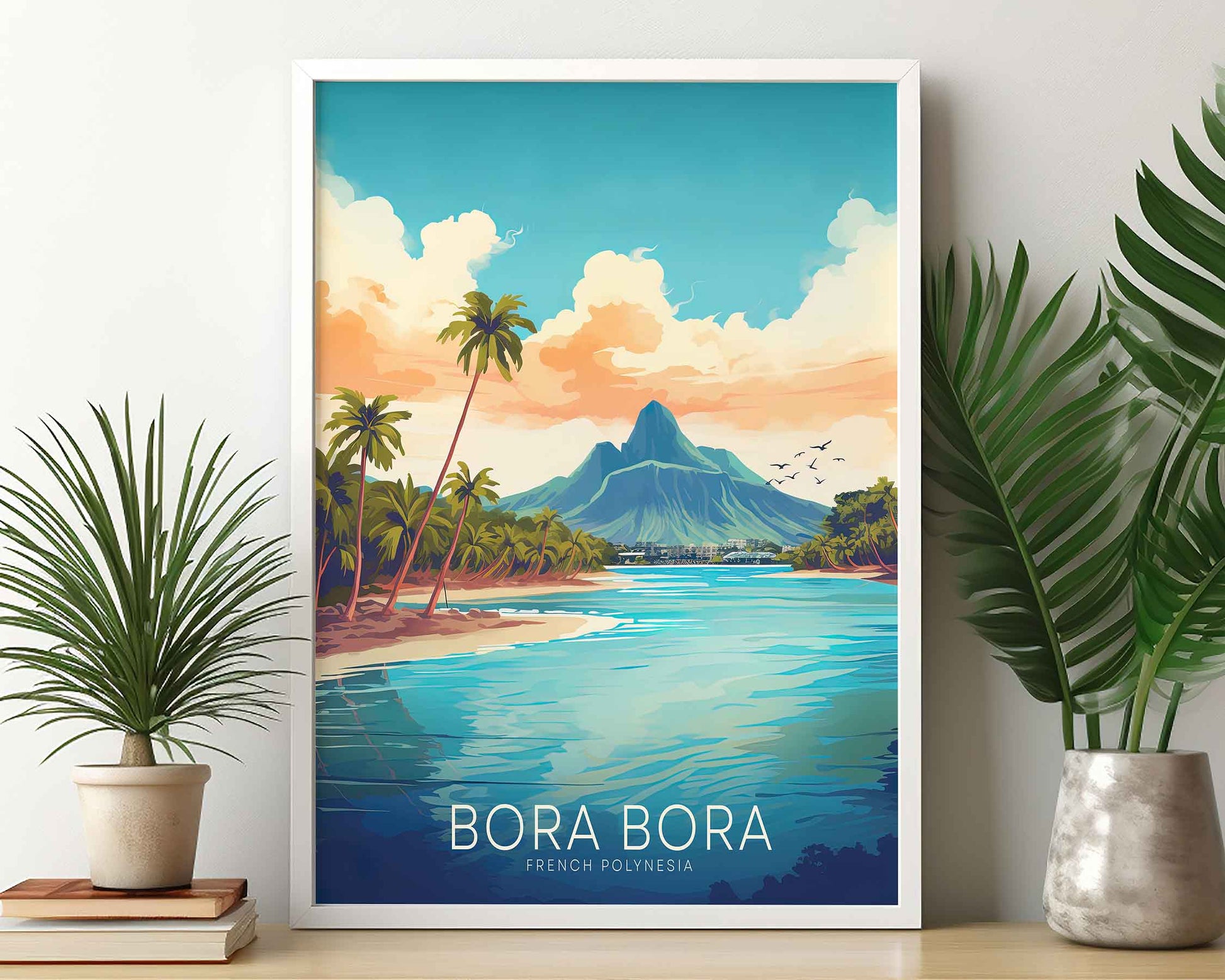 Framed Image of Bora Bora Wall Art Print Travel Posters Illustration