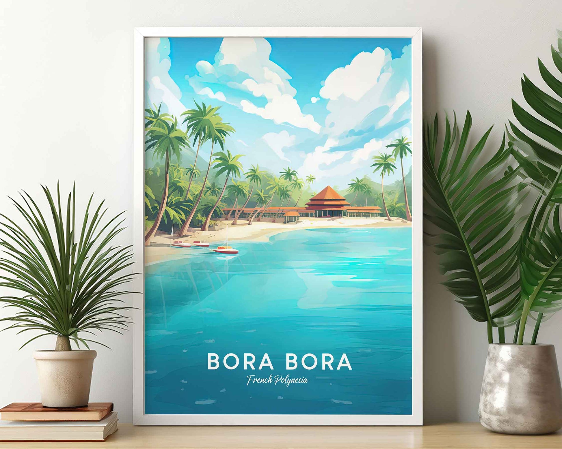 Framed Image of Bora Bora Wall Art Print Travel Illustration Posters