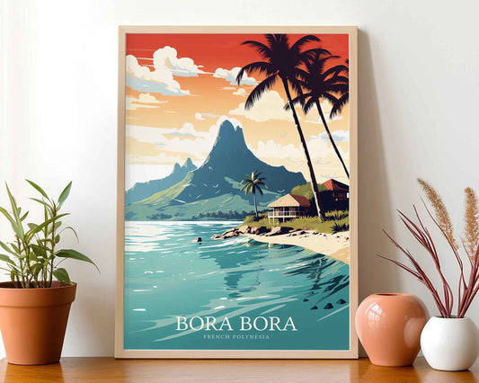 Framed Image of Bora Bora Wall Art Print Illustration Travel Posters