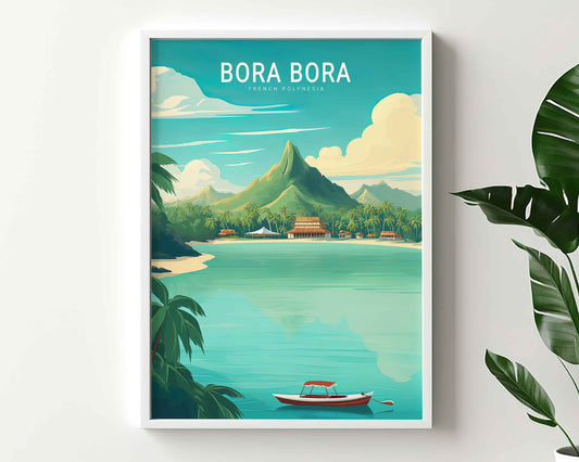 Framed Image of Bora Bora Wall Art Illustration Print Travel Posters