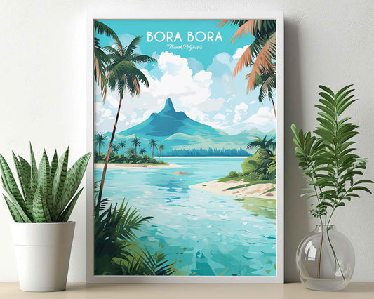 Framed Image of Bora Bora Wall Art Print Posters Travel Illustration