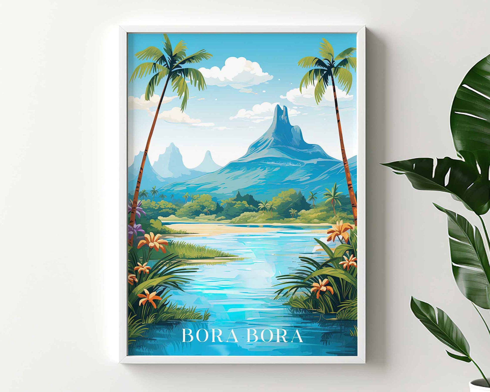 Framed Image of Bora Bora Wall Art Poster Prints Travel Illustration